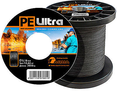 Леска плетеная Aqua PE Ultra Black 3000 м 0.06 мм (черная)