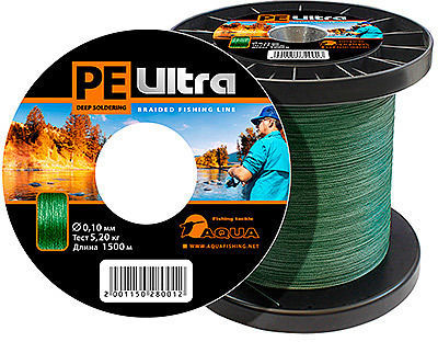 Леска плетеная Aqua PE Ultra Dark Green 3000 м 0.06 мм (темно-зеленая)