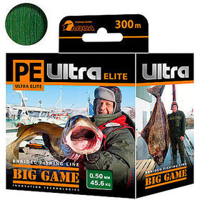 Леска плетеная Aqua PE Ultra Elite Big Game Dark Green 300 м 0.50 мм (темно-зеленая)