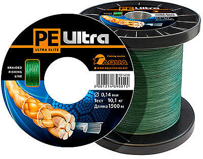 Леска плетеная Aqua PE Ultra Elite Dark Green 1500 м 0.14 мм (темно-зеленая)
