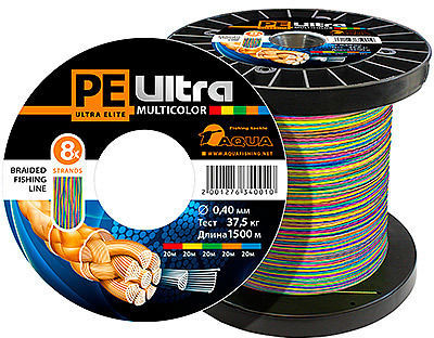 Леска плетеная Aqua PE Ultra Elite Multicolor (20) 1500 м 0.40 мм (разноцветная)
