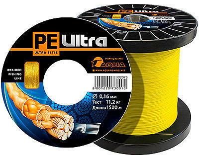 Леска плетеная Aqua PE Ultra Elite Yellow 1500 м 0.14 мм (желтая)
