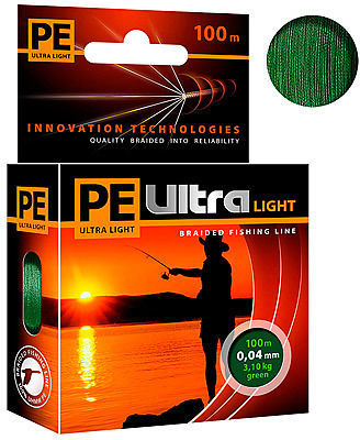 Леска плетеная Aqua PE Ultra Light Dark Green 100 м 0.04 мм (темно-зеленая)