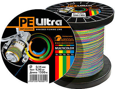Леска плетеная Aqua PE Ultra Multicolor 1500 м 0.10 мм (мультиколор)
