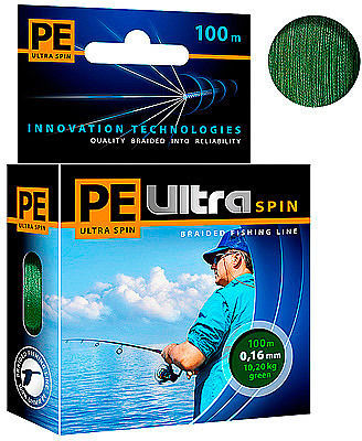 Леска плетеная Aqua PE Ultra Spin Dark Green 100 м 0.16 мм (темно-зеленая)