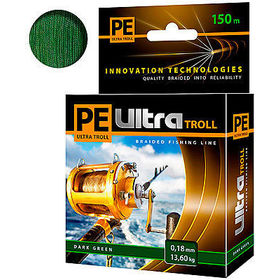 Леска плетеная Aqua PE Ultra Troll Dark Green 150 м 0.18 мм (темно-зеленая)