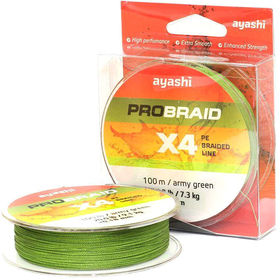 Леска плетеная Ayashi Pro Braid-X4 Army Green 100м 0.10мм (зеленая)