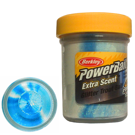 Паста форелевая Berkley Powerbait Extra Scent Glitter Trout Bait White Blue Neon (50г)