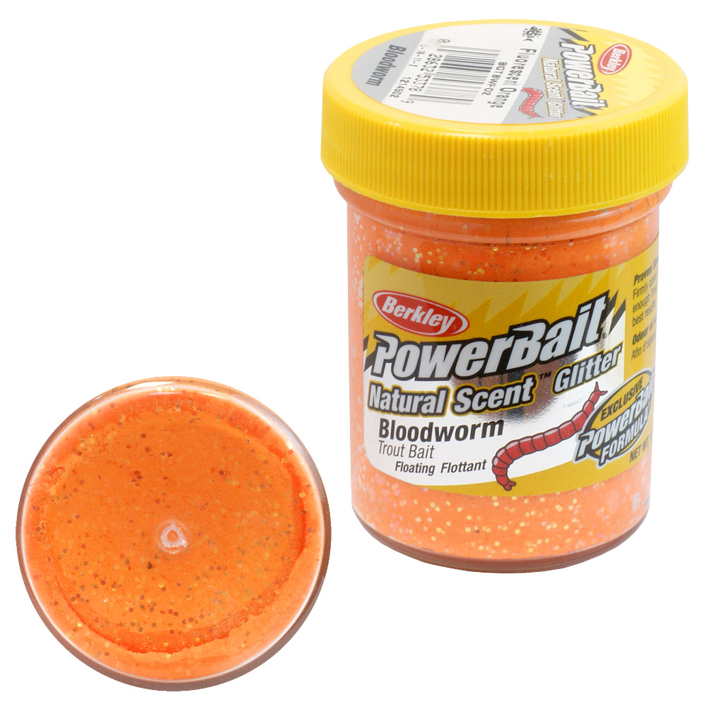 Паста форелевая Berkley Powerbait Natural Scent Glitter Trout Bait (50г) Bloodworm Fluo Orange
