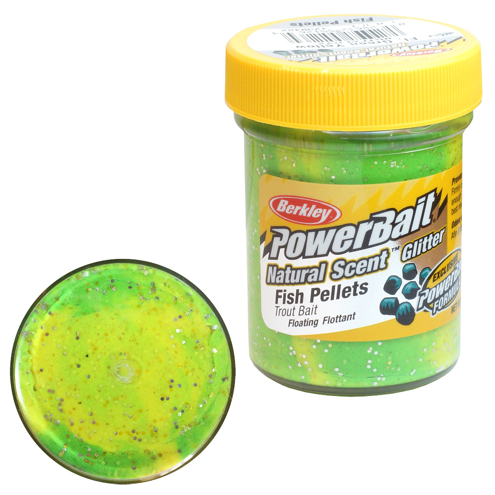 Паста форелевая Berkley Powerbait Natural Scent Glitter Trout Bait (50г) Fish Pellet Fluo Green Yell