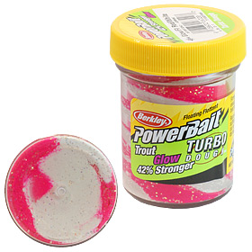 Паста форелевая Berkley Powerbait Turbo Dough Glow (50г) Fluo Red/White