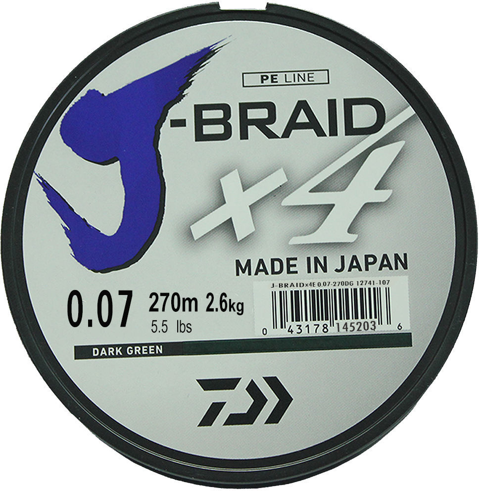 Леска плетеная DAIWA J-Braid X4 0,07мм 270 (зеленая)