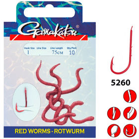 Крючок с поводком Gamakatsu Hook BKD-5260R Red Worm 75см №04 d0.25