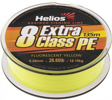 Леска плетеная Helios Extra Class 8 PE Braid Fluorescent Yellow 135м 0.10мм
