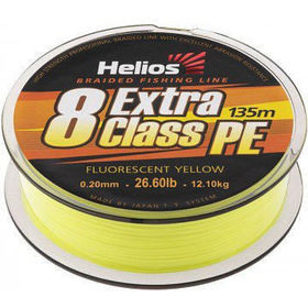 Леска плетеная Helios Extra Class 8 PE Braid Fluorescent Yellow 135м 0.10мм