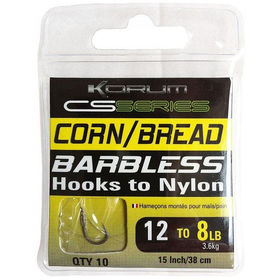 Готовый поводок Korum Barbless Hooks To Nylon - Sweetcorn/Bread (Кукуруза/Хлеб) №12