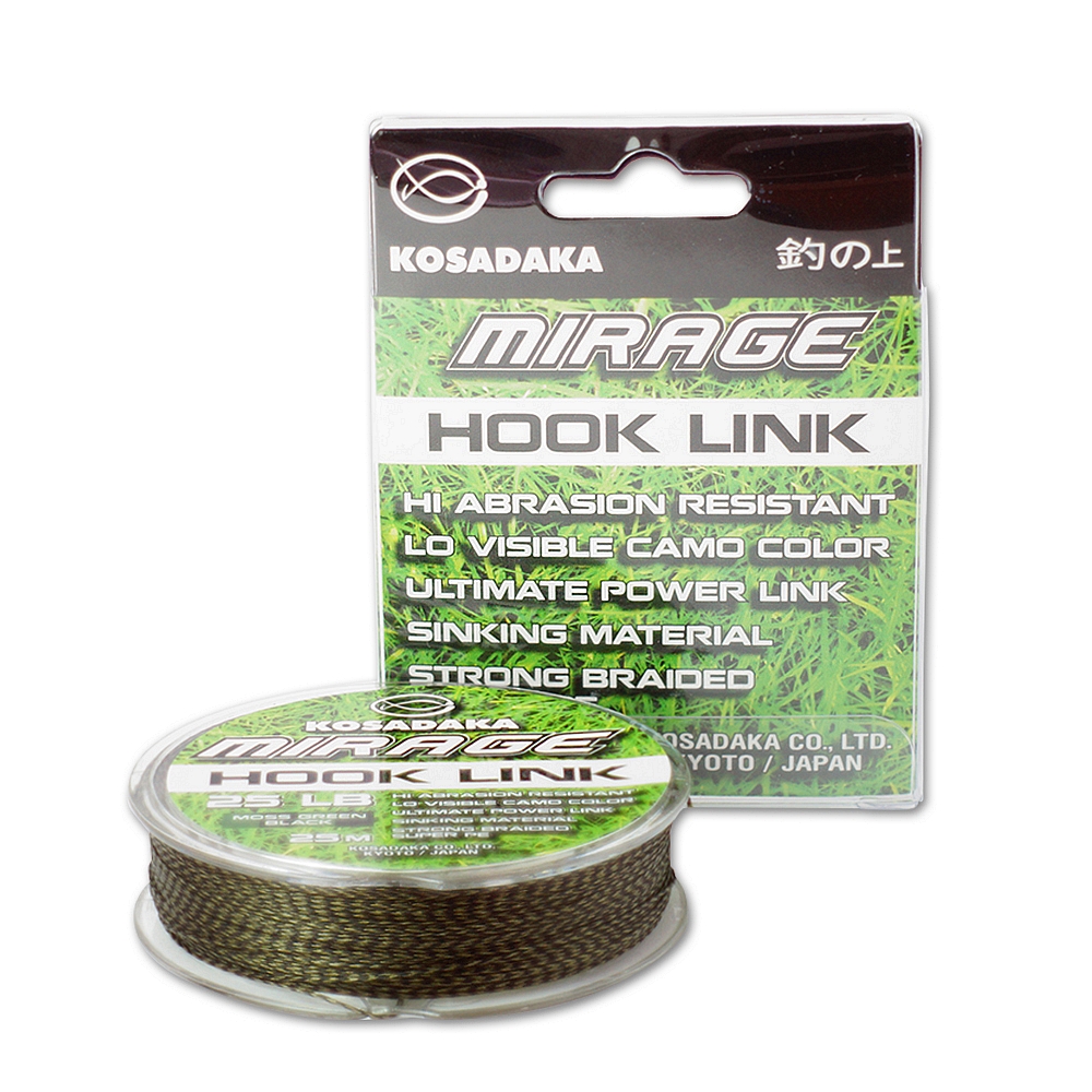 Поводковый материал плетённый тонущий Mirage Hook Link 25м 9,10 кг (зеленый/черный)