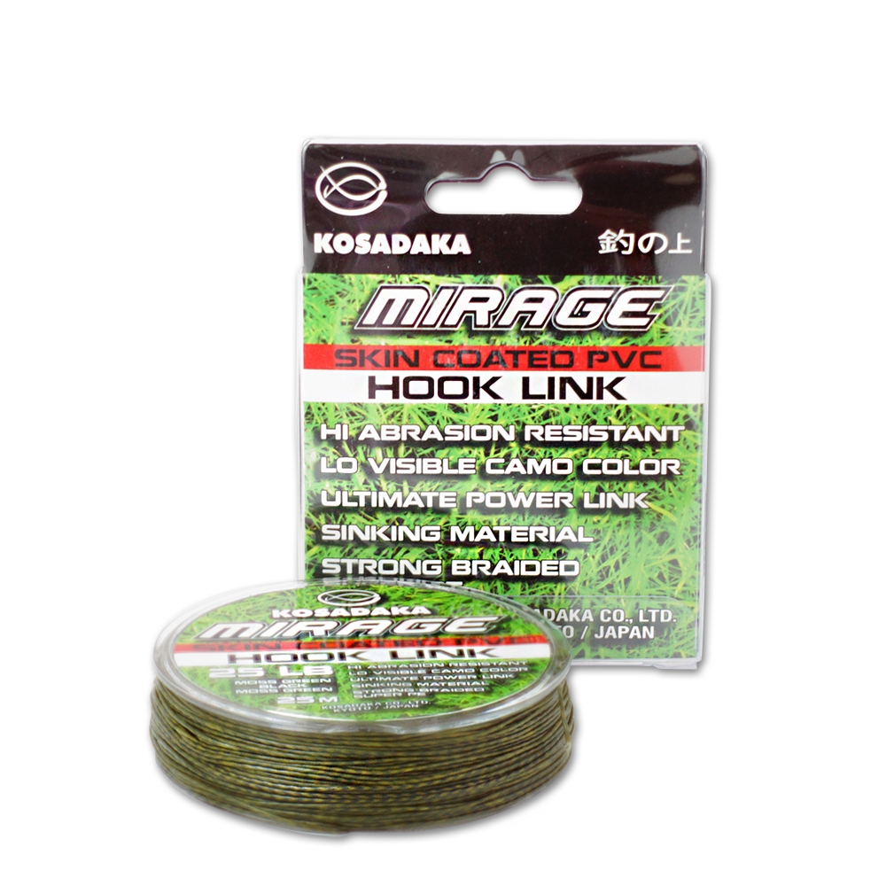 Поводковый материал плетённый тонущий Mirage Skin Coated PVC Hook Link 25м 9,10 кг (зеленый/черный)