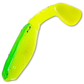 Виброхвост Manns Flipper 7см лимонный флуоресцентный с зеленой спиной