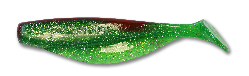 Виброхвост Manns Spirit 9см прозрачно-зеленый с серебряными блестками и красной спиной 20шт.