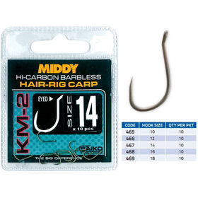 Крючки Middy KM-2 Hair-Rig Eyed Hooks №10 (упаковка - 10шт)