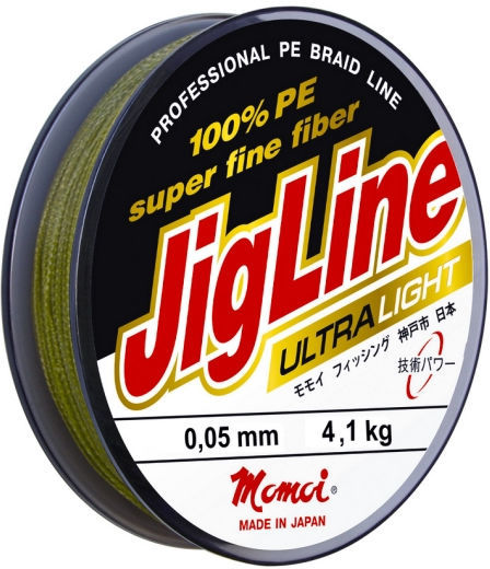 Шнур Momoi JigLine Uitra Light 0,05мм, 4,1кг, 100м, хаки