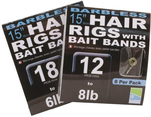 Поводок Preston Barbless Hair Rig With Bait Bands с кольцом 38см №18