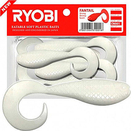 Риппер-твистер Ryobi Fantail (5.1 см) CN001 white night (упаковка - 8 шт)