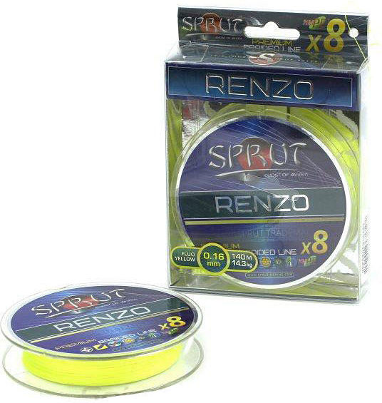 Леска плетёная Sprut Renzo Soft Premium Braided Line x8 0.14мм 12.2кг желтый 140м
