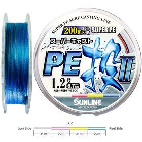 Леска плетеная Sunline Super Cast PE Nage II 200м 0.148мм (белый, розовый, желтый, синий)