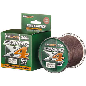 Леска плетёная TauMANN Sonar PE X4 #0.6 300м 0.12мм (Dark Brown)
