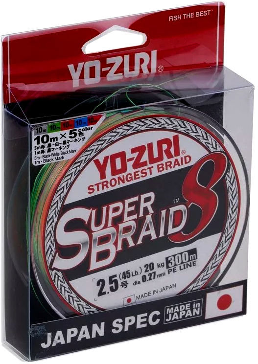 Леска плетеная Yo-Zuri Super Braid 8 #1.0 300м 0.17мм (мультиколор)